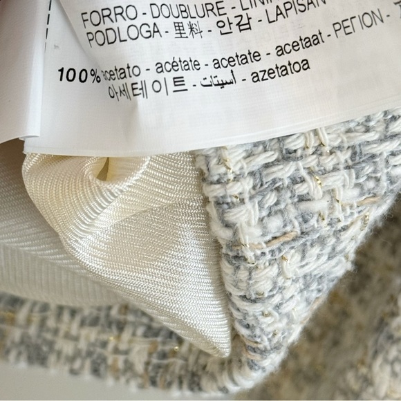 Zara Double Breasted Tweed Jacket Large Gray Texture Weave Crop Blazer Academia - Picture 15 of 16